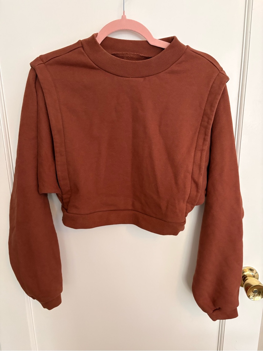 Cropped Long-Sleeve Sweatshirt - Rust